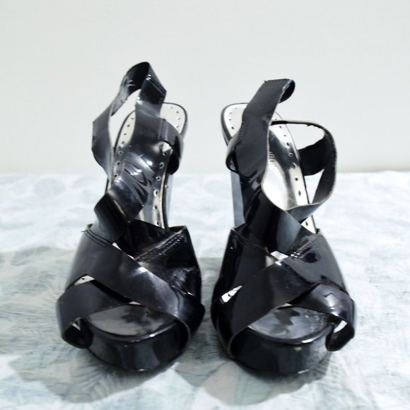 BCBG Enrik Black Patent Chunky Platform High Heels | Size 5 - Picture 4 of 12